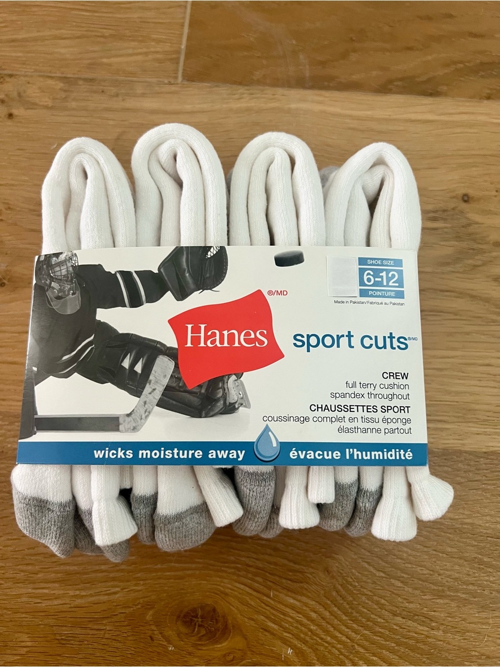 Hanes Sport Cuts Cotton Cushion Crew Socks - White with Gray Toe (4-Pack)